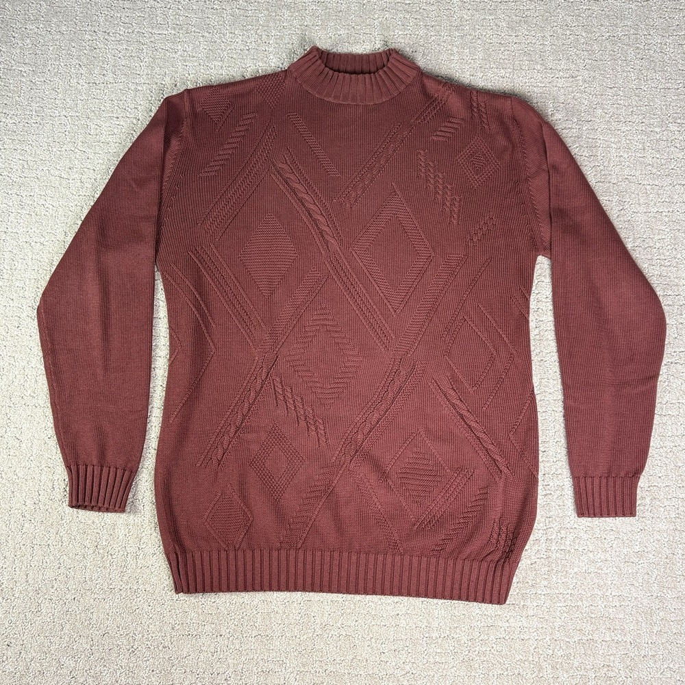 Axist Mens Silk Sweater LT Burgundy Red Textured Mixed Knit Geometric Heavy